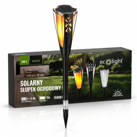 Lampa solarna LED wbijana Pochodnia Ciepła 1600K Czujnik Zmierzchu IP65