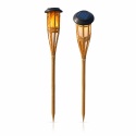 Latarnia Solarna Bamboo Plecionka Rattan Ogród Balkon Ciepły Płomień IP44