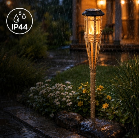 Latarnia Solarna Bamboo Plecionka Rattan Ogród Balkon Ciepły Płomień IP44