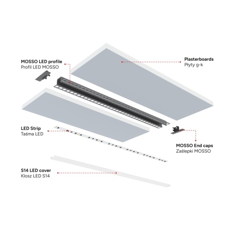 Profil do LED p/t aluminiowy anodowany MOSSO srebrny, klosz mleczny PC 2,02 m