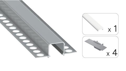 Profil do LED p/t aluminiowy anodowany MOSSO srebrny, klosz mleczny PC 3m