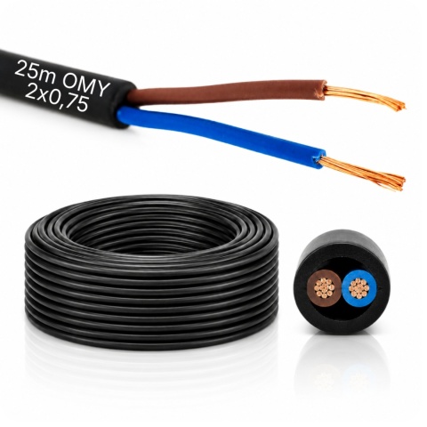 Przewód okrągły elektryczny H03VVF OMY 300V 2x0,75 czarny linka 25m
