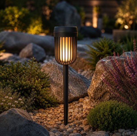 Słupek Solarny Flame Lampa Ogrodowa Efekt Płomienia Ogień Pochodnia IP44