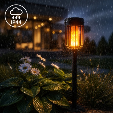 Słupek Solarny Flame Lampa Ogrodowa Efekt Płomienia Ogień Pochodnia IP44