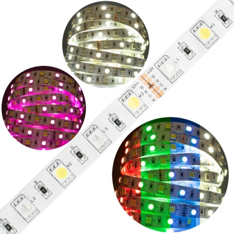 Taśma LED RGBW Kolorowa SMD 5050 5M Multikolor + Biały Neutralny 4000K IP20