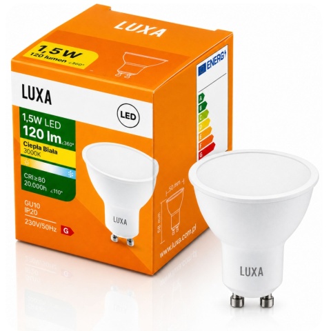 Żarówka LED GU10 1,5W = 15W 120lm 3000K Biała Ciepła Reflektor Halogen Spot