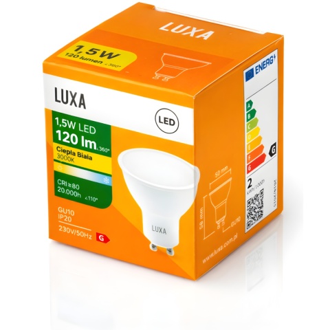 Żarówka LED GU10 1,5W = 15W 120lm 3000K Biała Ciepła Reflektor Halogen Spot