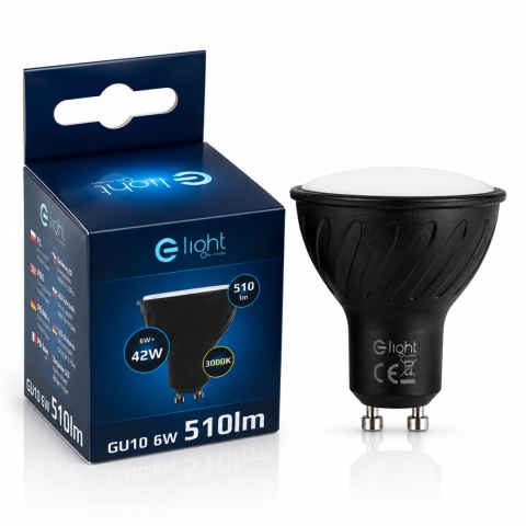 Żarówka Led GU10 6W CIEPŁA 3000K 510lm odpowiednik 42W 110° czarna obudowa