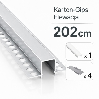 Zestaw Profil LED p/t aluminiowy anodowany srebrny, klosz mleczny PC 2,02 m + 4 zaślepki MOSSO