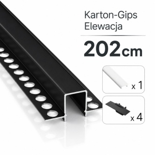 Zestaw Profil LED p/t aluminiowy czarny, klosz mleczny PC 2,02 m + 4 zaślepki MOSSO