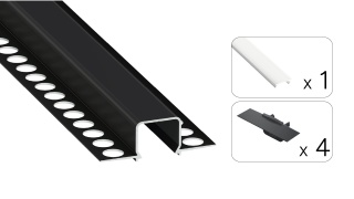 Zestaw Profil LED p/t aluminiowy czarny, klosz mleczny PC 2,02 m + 4 zaślepki MOSSO