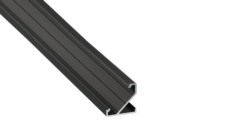 Zestaw profil LED aluminiowy kątowy 45° czarny klosz mleczny PC 2,02 m + 4 zaślepki + 4 uchwyty BARDE