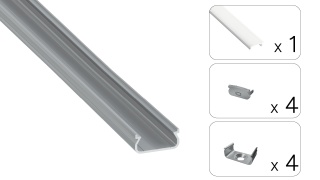 Zestaw profil LED aluminiowy nawierzchniowy srebrny klosz mleczny PC 2,02 m + 4 zaślepki + 4 uchwyty ORRE
