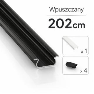 Zestaw profil LED aluminiowy wpuszczany czarny klosz mleczny PC 2,02 m + 4 zaślepki SELDE