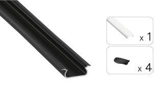 Zestaw profil LED aluminiowy wpuszczany czarny klosz mleczny PC 2,02 m + 4 zaślepki SELDE