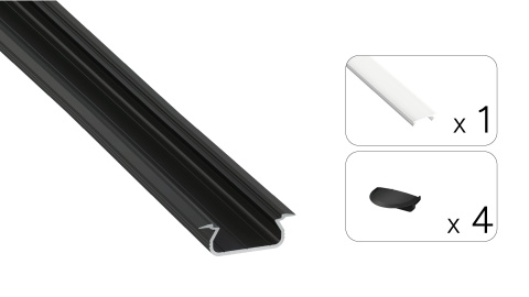 Zestaw profil LED aluminiowy wpuszczany czarny klosz mleczny PC 2,02 m + 4 zaślepki SELDE