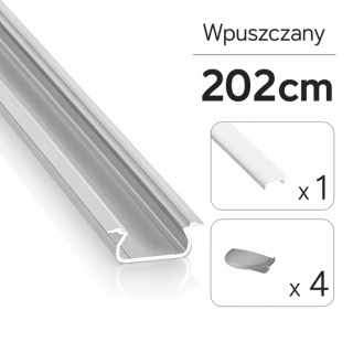 Zestaw profil LED aluminiowy wpuszczany srebrny klosz mleczny PC 2,02 m + 4 zaślepki SELDE