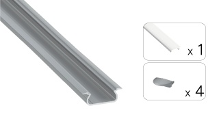 Zestaw profil LED aluminiowy wpuszczany srebrny klosz mleczny PC 2,02 m + 4 zaślepki SELDE