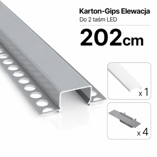 Zestaw profil LED p/t do 2 taśm srebrny klosz mleczny PC 2,02 m + klosz + 4 zaślepki HORST