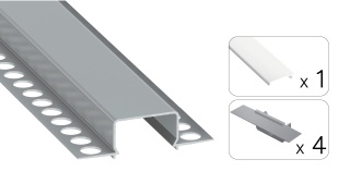 Zestaw profil LED p/t do 2 taśm srebrny klosz mleczny PC 2,02 m + klosz + 4 zaślepki HORST
