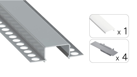 Zestaw profil LED p/t do 2 taśm srebrny klosz mleczny PC 2,02 m + klosz + 4 zaślepki HORST