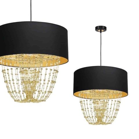 Lampa wisząca ALMERIA - zwis 1xE27 czarno-złota 50 cm Milagro