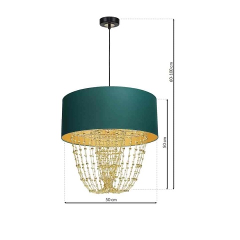 Lampa wisząca ALMERIA - zwis 1xE27 zielono-złota 50 cm Milagro