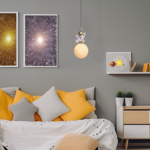 Lampa wisząca Astronauta - zwis 1xE27 biało-złota 15 cm Milagro