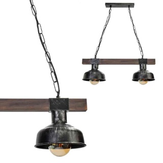 Lampa wisząca FARO WOOD - zwis 2xE27 czarna z naturalnym drewnem 60 cm Milagro