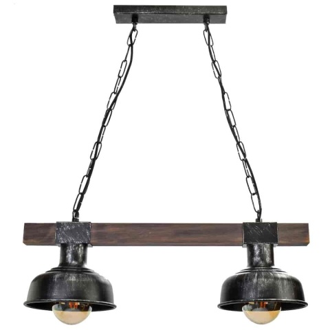 Lampa wisząca FARO WOOD - zwis 2xE27 czarna z naturalnym drewnem 60 cm Milagro