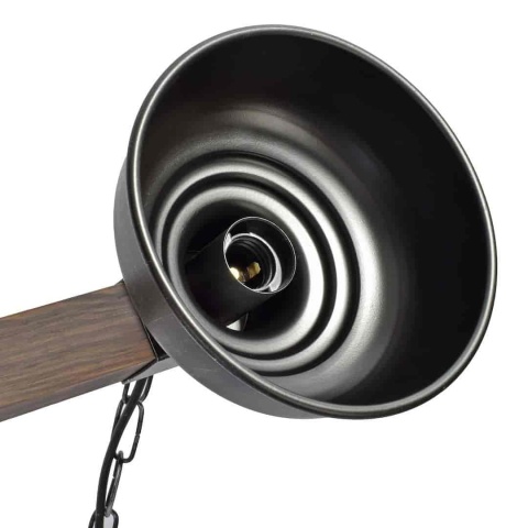 Lampa wisząca FARO WOOD - zwis 2xE27 czarna z naturalnym drewnem 60 cm Milagro