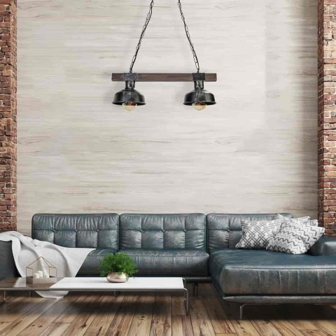 Lampa wisząca FARO WOOD - zwis 2xE27 czarna z naturalnym drewnem 60 cm Milagro