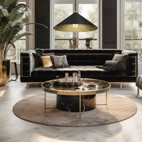 Lampa wisząca Fuji Ø50cm - zwis 1xE27 czarno-złota 50 cm Milagro