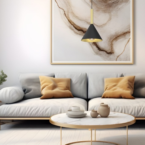 Lampa wisząca PERU - zwis 1xE27 czarno-mosiężna 21 cm Milagro