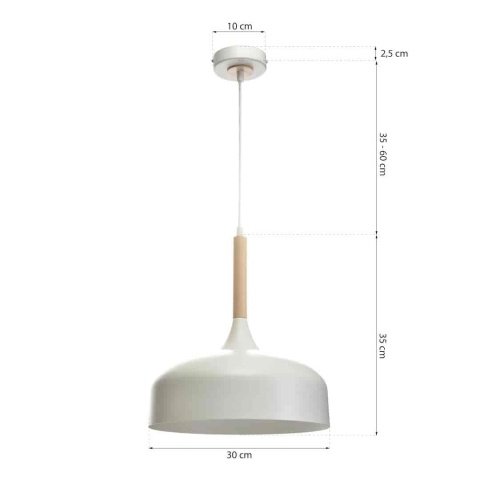 Lampa wisząca TAYLOR - zwis 1xE27 biała 30 cm Milagro