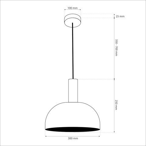 Lampa wisząca VISBY - zwis 1xE27 czarna 30 cm Milagro