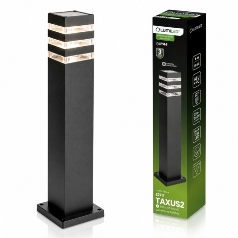 Lampa Ogrodowa Słupek Zewnętrzny Stojący E27 LED Czarny Kwadratowy 60cm TAXUS