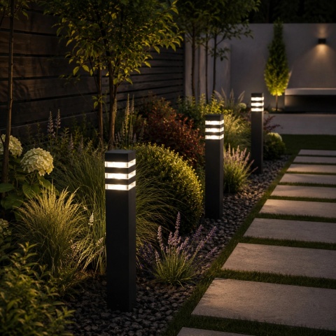 Lampa Ogrodowa Słupek Zewnętrzny Stojący E27 LED Czarny Kwadratowy 60cm TAXUS