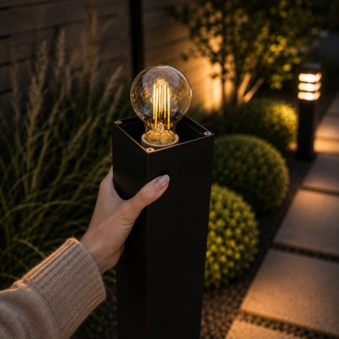 Lampa Ogrodowa Słupek Zewnętrzny Stojący E27 LED Czarny Kwadratowy 60cm TAXUS