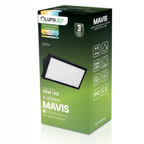 Lampa ogrodowa kinkiet elewacyjny LED CCT 20W 1600lm IP44 MAVIS Lumiled