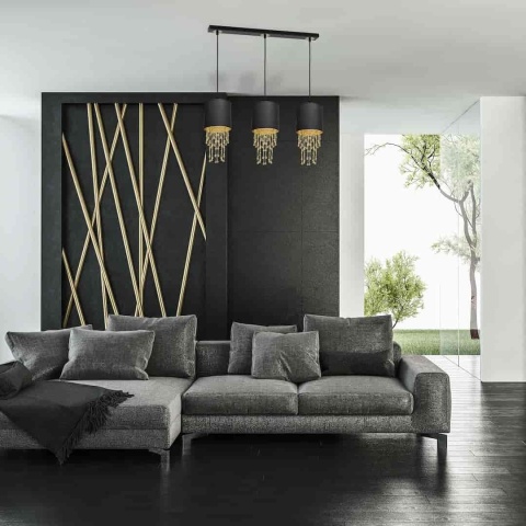Lampa wisząca ALMERIA - zwis 3xE27 czarno-złota 60 cm Milagro