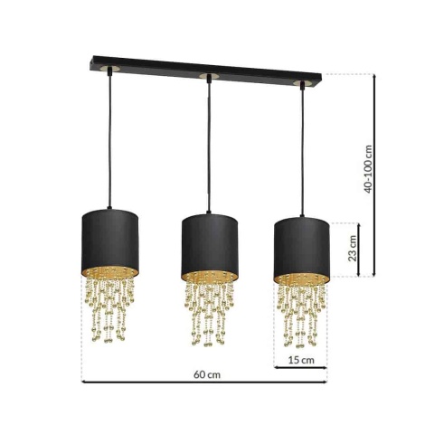 Lampa wisząca ALMERIA - zwis 3xE27 czarno-złota 60 cm Milagro