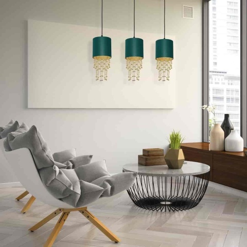 Lampa wisząca ALMERIA - zwis 3xE27 zielono-złota 60 cm Milagro