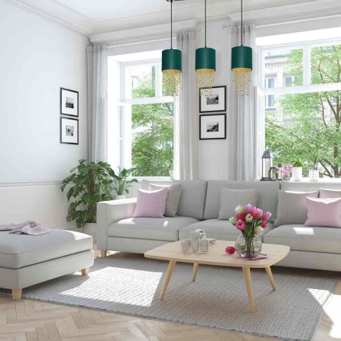 Lampa wisząca ALMERIA - zwis 3xE27 zielono-złota 60 cm Milagro