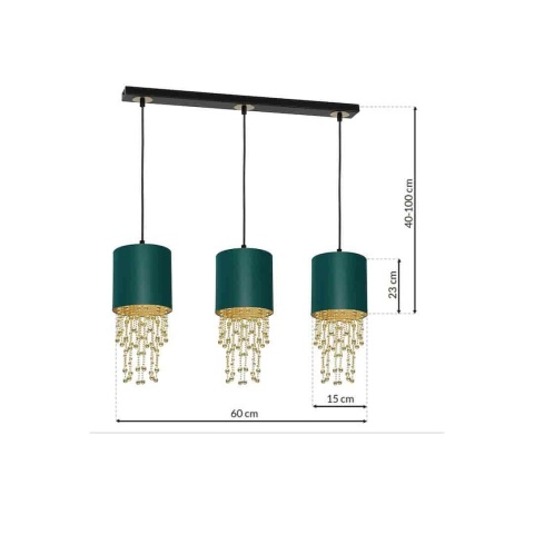 Lampa wisząca ALMERIA - zwis 3xE27 zielono-złota 60 cm Milagro