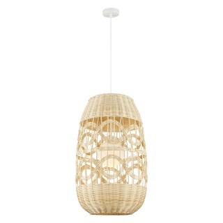 Lampa wisząca ARONA NATURAL - zwis 1xE14 biała z rattanem 40 cm Milagro