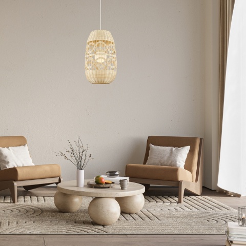 Lampa wisząca ARONA NATURAL - zwis 1xE14 biała z rattanem 40 cm Milagro