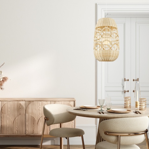 Lampa wisząca ARONA NATURAL - zwis 1xE14 biała z rattanem 40 cm Milagro