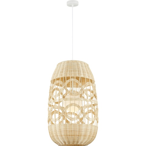 Lampa wisząca ARONA NATURAL - zwis 1xE14 biała z rattanem 40 cm Milagro