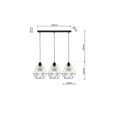 Lampa wisząca BASKET - zwis 3xE27 czarna 70 cm Milagro